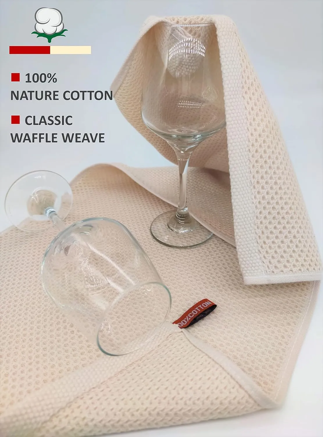Kitchen Towels 100% Cotton Waffle Weave Dish Towel for Cleaning Drying Dishes Extra Absorbent and Soft, Dish Cloth,13 x 28 in, 8 Pack (Beige Dark Grey Brown Red-8 Pack)