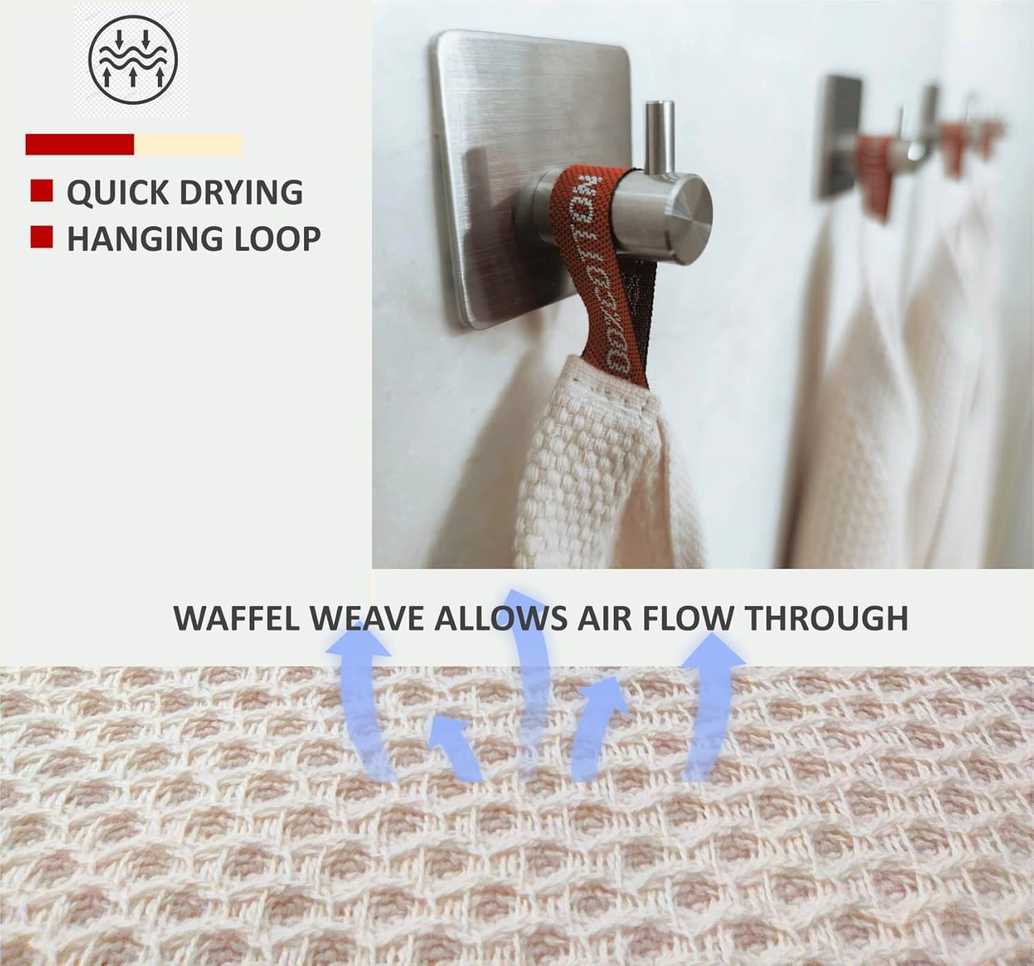 Kitchen Hand Towels 100% Cotton Waffle Weave Dish Towel for Cleaning Drying - Extra Absorbent and Soft - 13 x 28 inch (Beige-6 Pack)