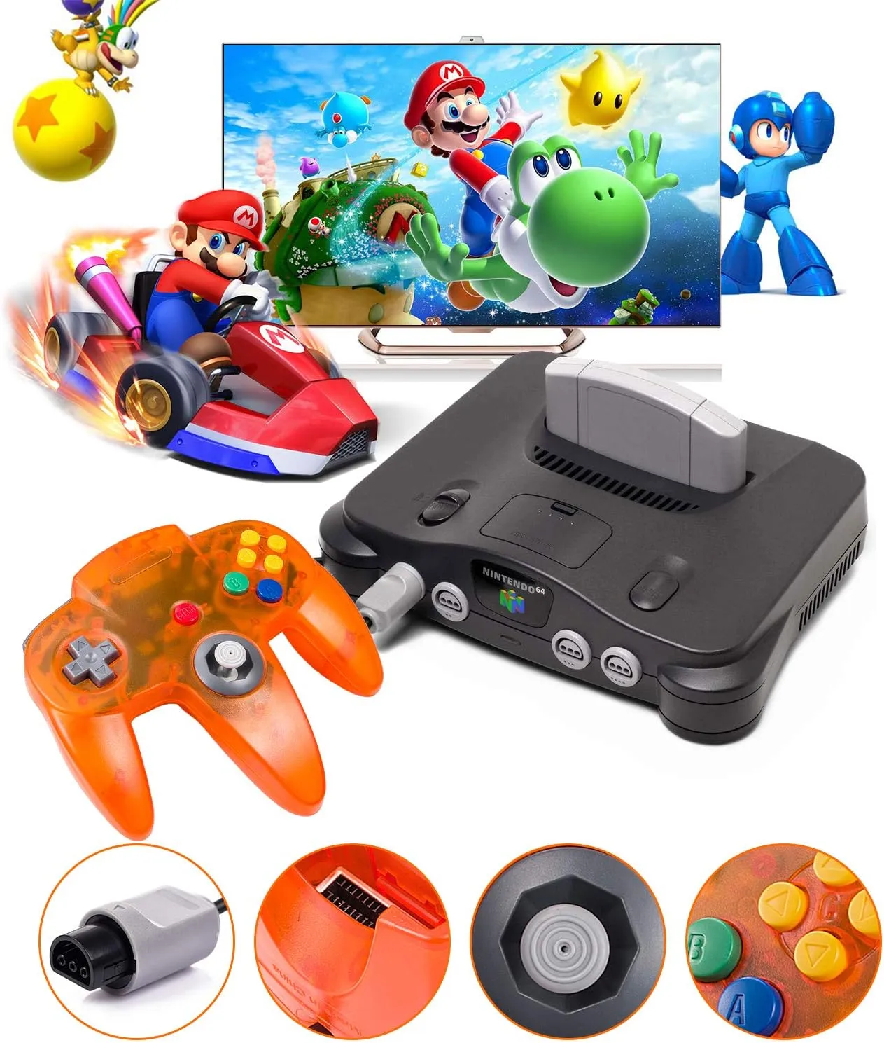 KIWITATA Classic N64 Controller, Retro N64 Wired Gaming Joystick Replacement Controller for N64 System Video Games Console Clear Orange