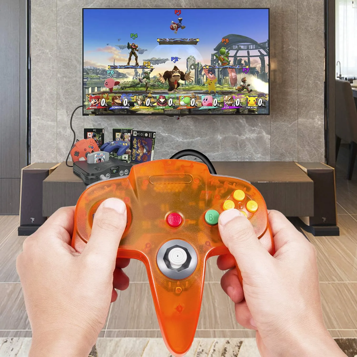 KIWITATA Classic N64 Controller, Retro N64 Wired Gaming Joystick Replacement Controller for N64 System Video Games Console Clear Orange