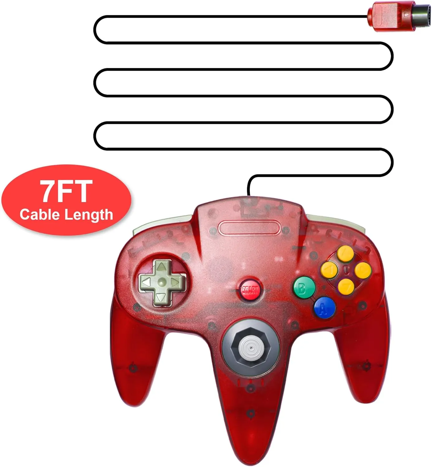 KIWITATA Classic Retro N64 Controller, N64 Wired Joystick Replacement Gamepad Controller for N64 System Video Games Console Clear Red