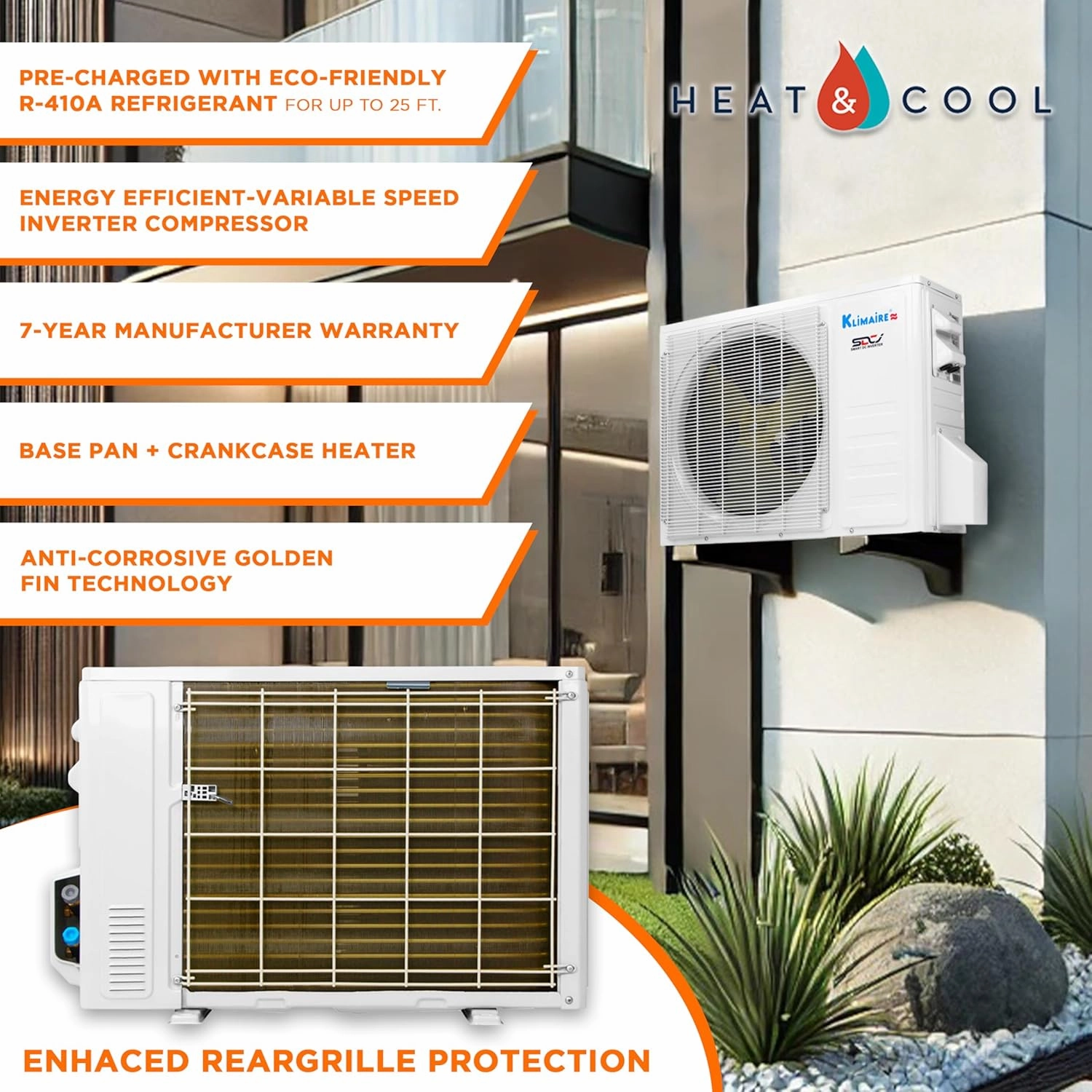 Klimaire Do-it-Yourself 12,000 BTU 19 SEER2 Mini Split Heat Pump Air Conditioner w/ 25-ft Pre-Charged Installation Kit - 115V