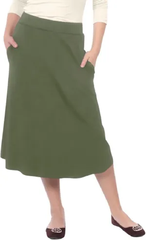 Kosher Casual Women’s Modest Lightweight Mid-Calf A-Line Skirt with On Seam Pockets