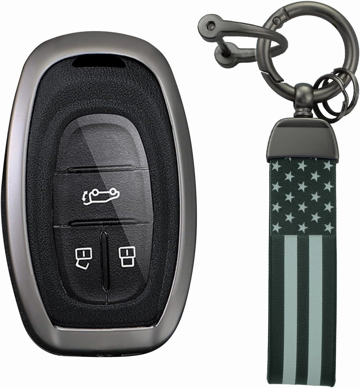 KUNIO PU Leather Zinc Alloy 2/3/4 Button Smart Key Fob Cover Case Fit for Maxus G50 Plus SAIC D60 D90 G10 G20 G50 Keyless Key Holder with Leather Keychain Car Accessory A Black