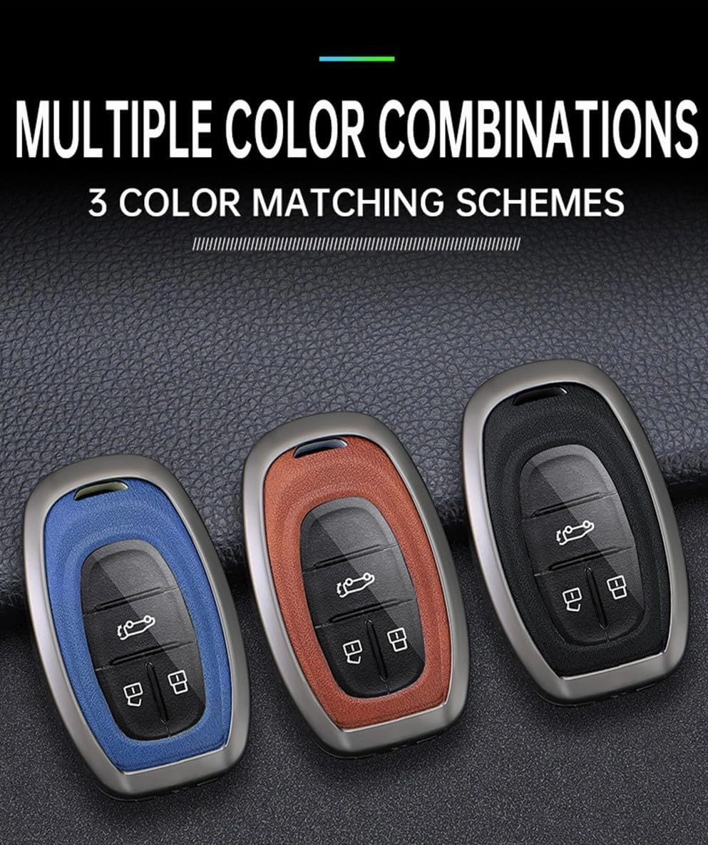 KUNIO PU Leather Zinc Alloy 2/3/4 Button Smart Key Fob Cover Case Fit for Maxus G50 Plus SAIC D60 D90 G10 G20 G50 Keyless Key Holder with Leather Keychain Car Accessory A Black