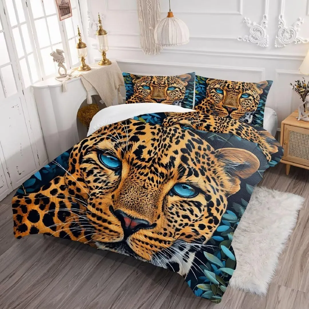 kxry Leopard Comforter Sets Twin Size Wild Animal Cheetah Print Kids Bedding Sets Soft Microfiber for All Seasons Bedding Quilt 1 Comforter  1 Pillowcase