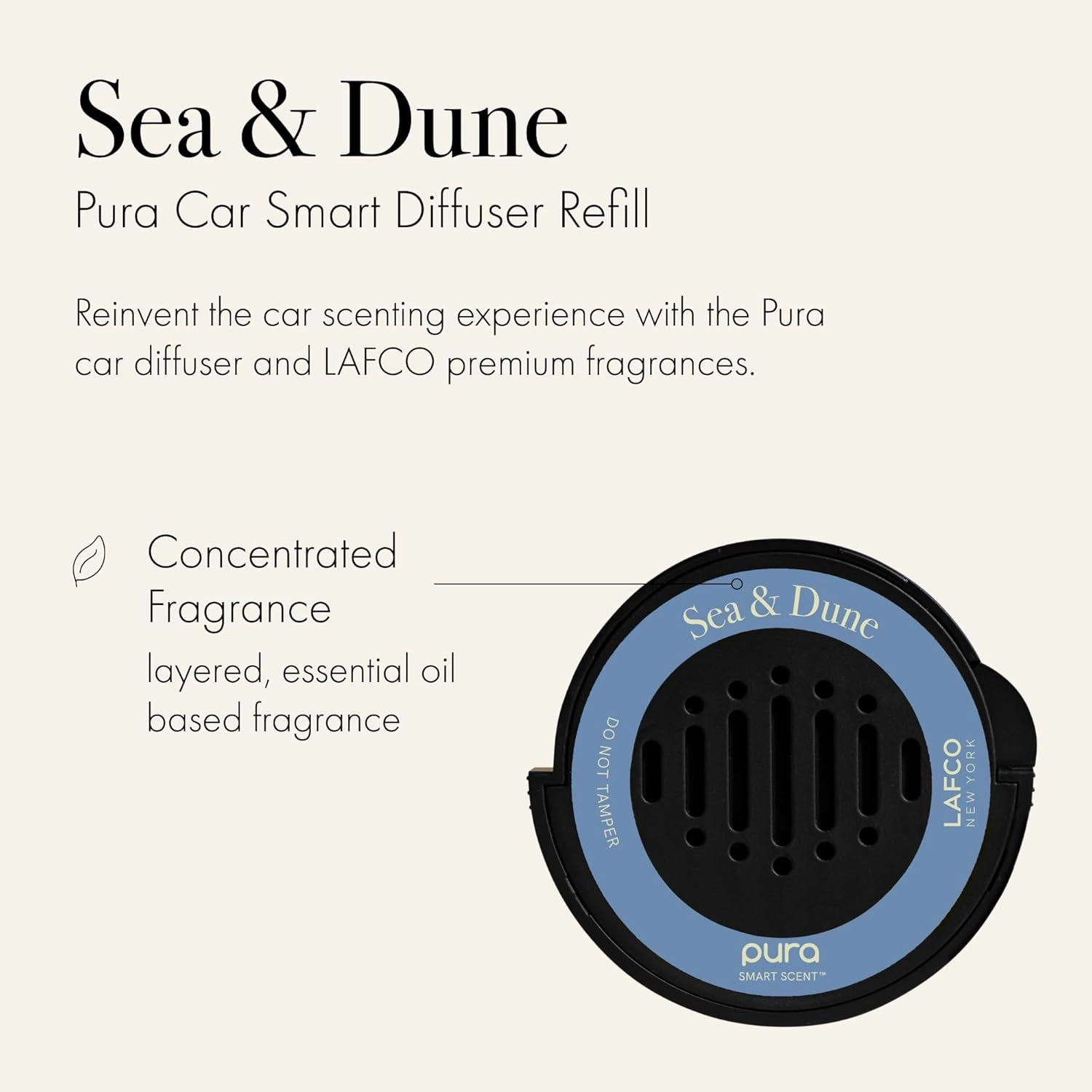 LAFCO New York Pura Car Smart Diffuser Refill, Sea & Dune - 30-Day Scent - Free of Parabens & Phthalates - Cruelty Free