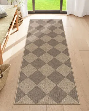 Lahome Checkered Easy Jute Runner Rug, 2x6 Kitchen Mats for Floor Non Slip Washable Entryway Runner, Checkerboard Nature Indoor Outdoor Carpet for Hallway 6ft Entry