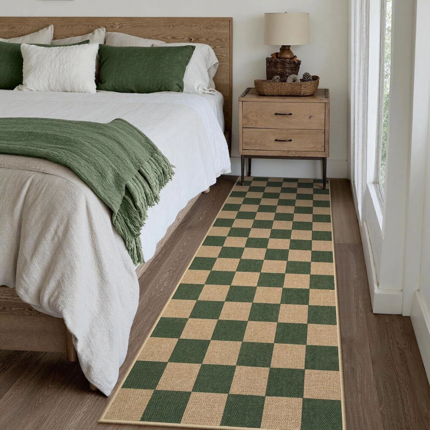 Lahome Checkered Outdoor Runner Rug, 2x8 Green Kitchen Runner Rugs for Non Skid Washable Entryway Carpet, Checkerboard Non Slip Non Shedding Carpet for Bedroom