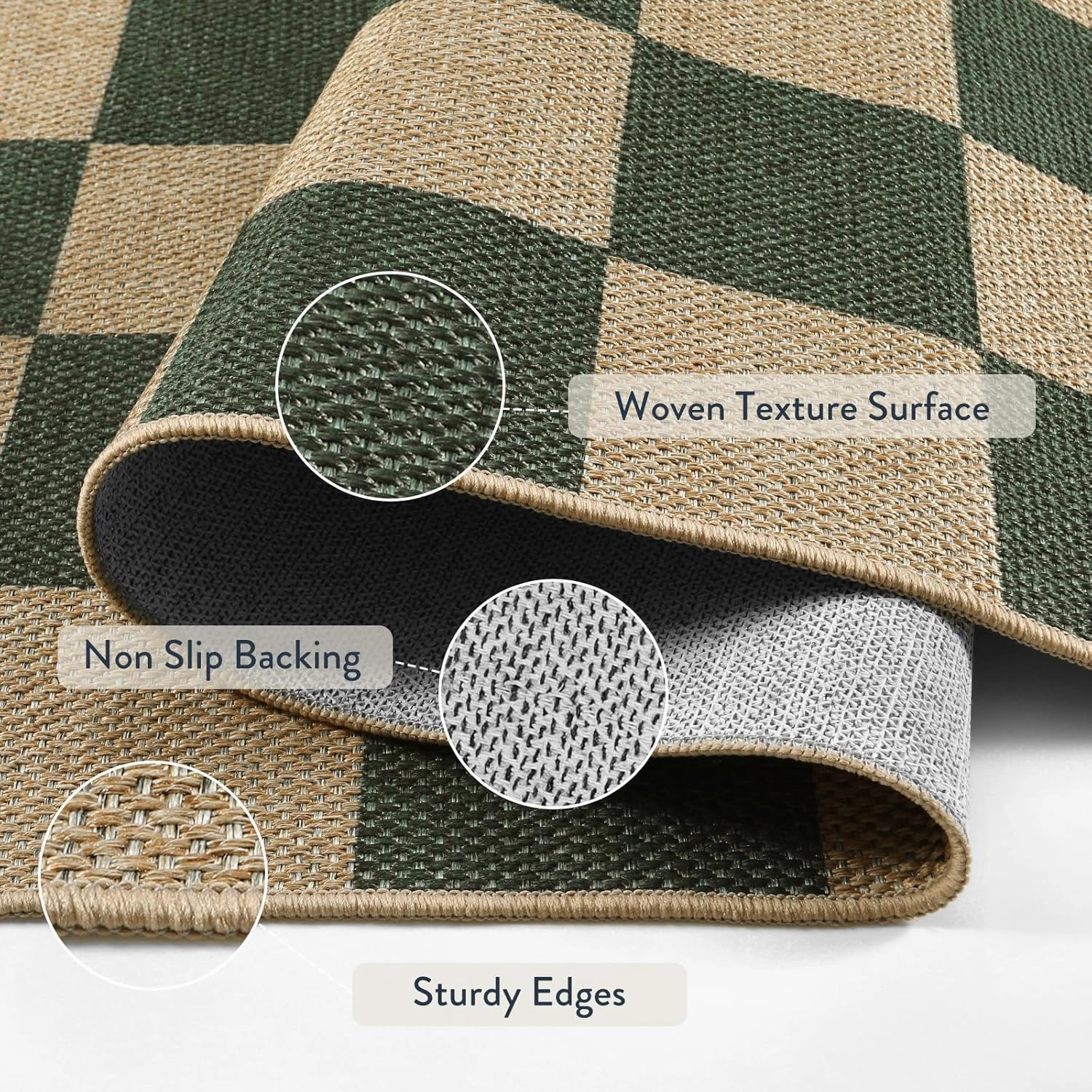 Lahome Checkered Outdoor Runner Rug, 2x8 Green Kitchen Runner Rugs for Non Skid Washable Entryway Carpet, Checkerboard Non Slip Non Shedding Carpet for Bedroom