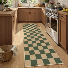 Lahome Checkered Outdoor Runner Rug, 2x8 Green Kitchen Runner Rugs for Non Skid Washable Entryway Carpet, Checkerboard Non Slip Non Shedding Carpet for Bedroom