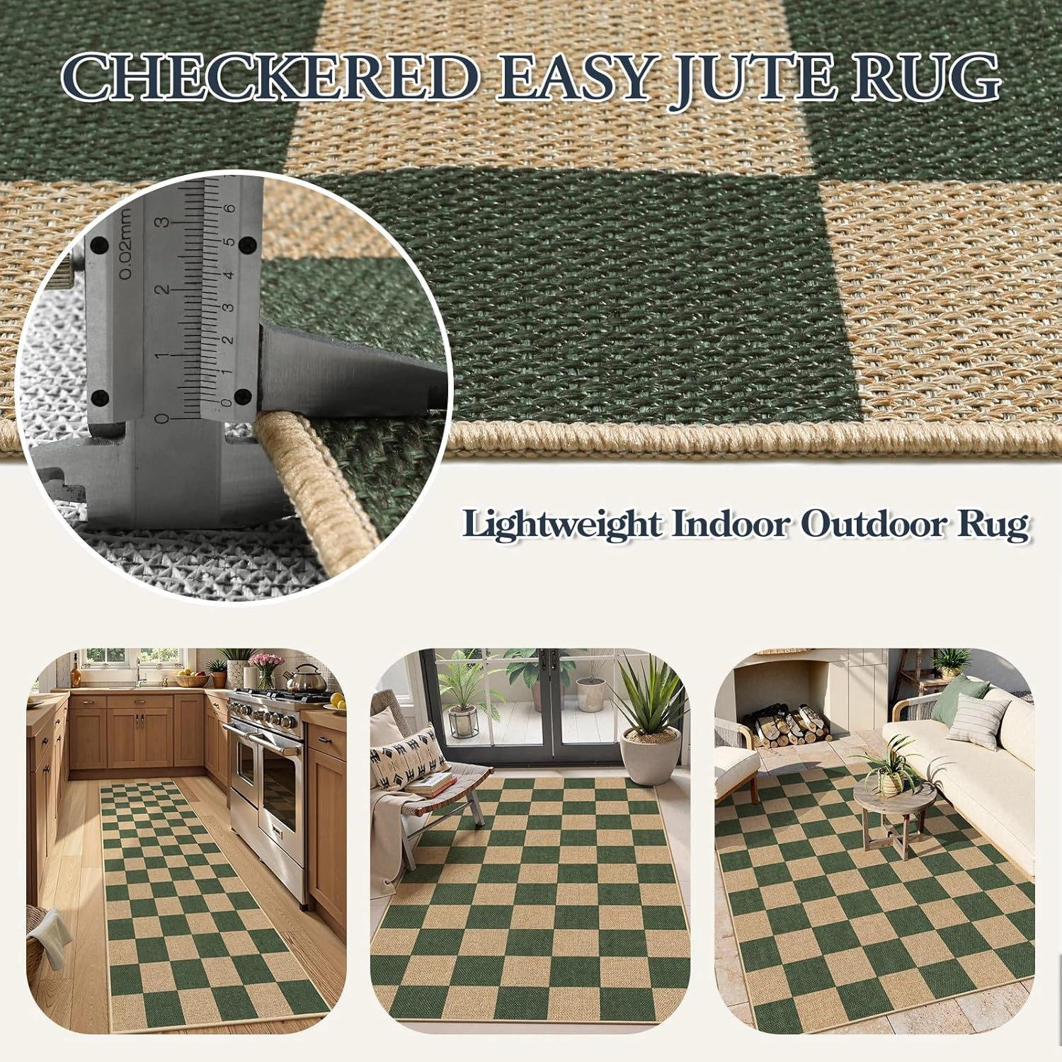 Lahome Checkered Outdoor Runner Rug, 2x8 Green Kitchen Runner Rugs for Non Skid Washable Entryway Carpet, Checkerboard Non Slip Non Shedding Carpet for Bedroom