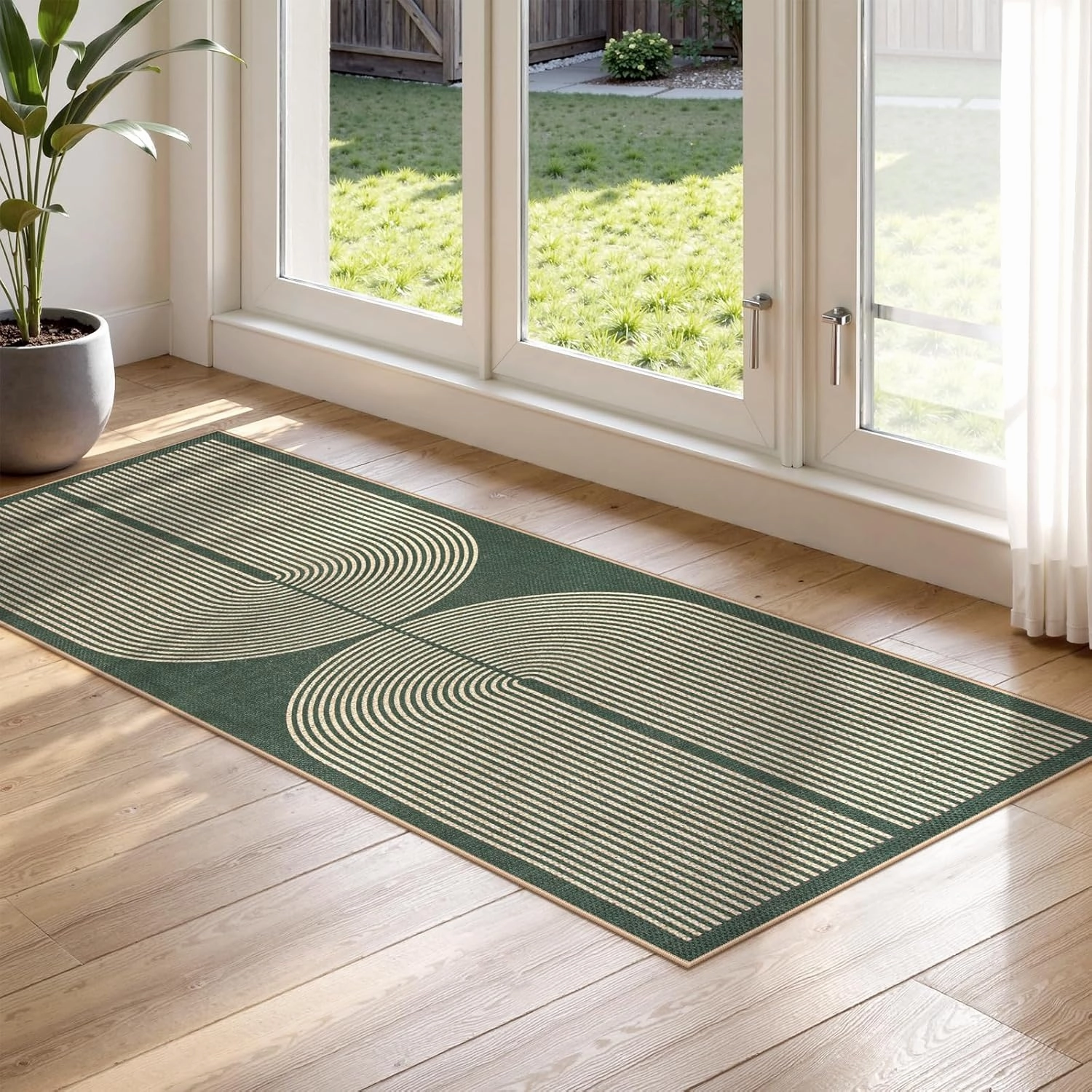 Lahome Modern Rainbow Easy Jute Entryway Runner Rug, Washable Carpet Runners for Hallway 6ft, Farmhouse Non Slip Stain Resistant Kitchen Mats for Floor Laundry Room Porch Bedroom, Dark Green