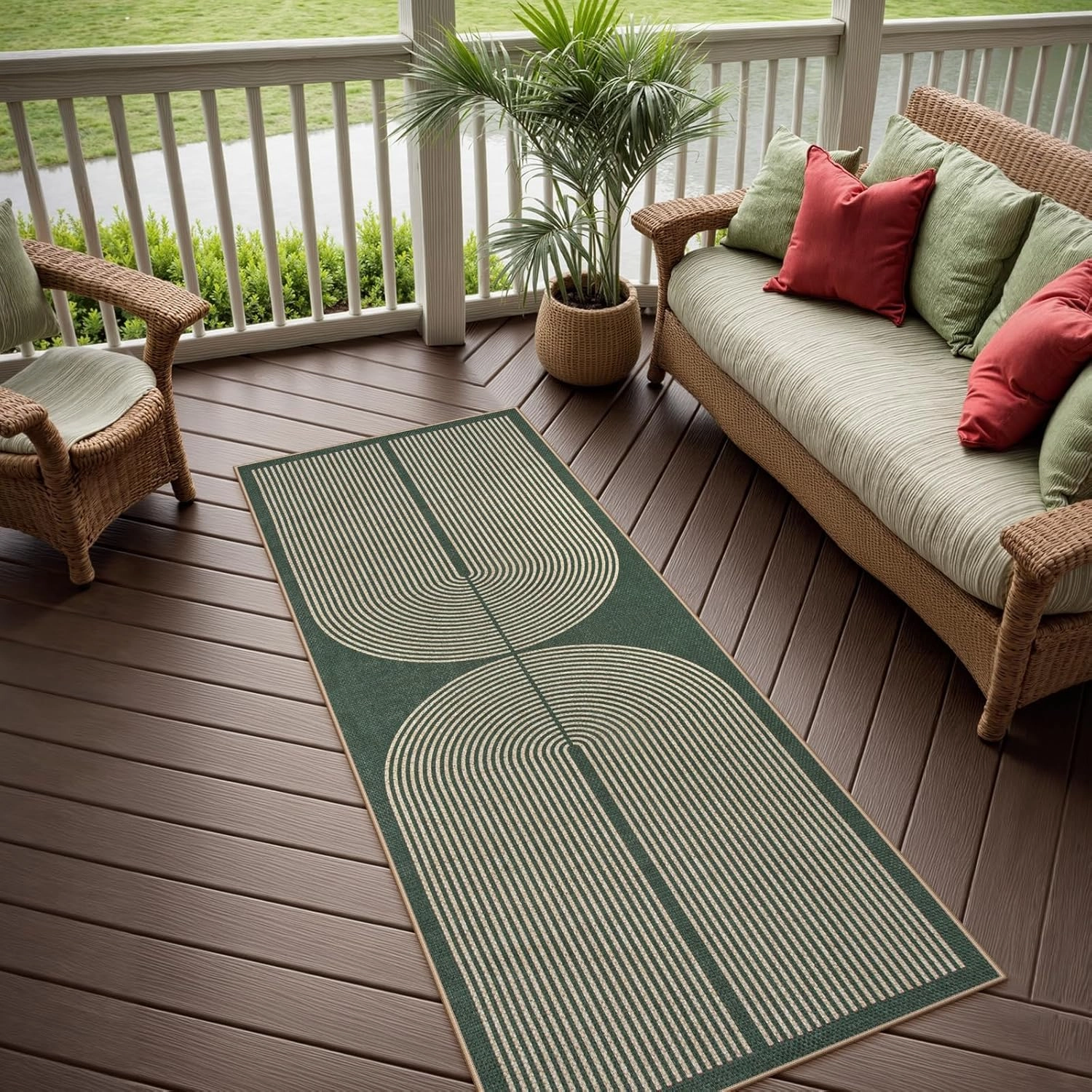 Lahome Modern Rainbow Easy Jute Entryway Runner Rug, Washable Carpet Runners for Hallway 6ft, Farmhouse Non Slip Stain Resistant Kitchen Mats for Floor Laundry Room Porch Bedroom, Dark Green