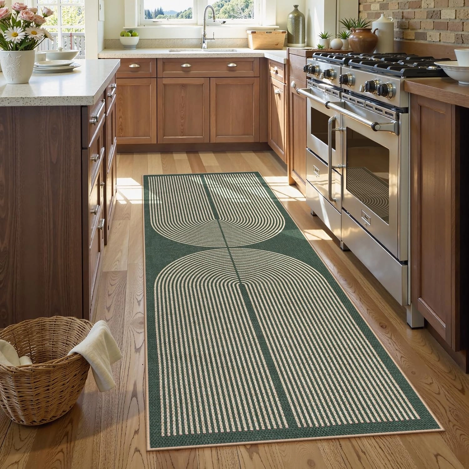Lahome Modern Rainbow Easy Jute Entryway Runner Rug, Washable Carpet Runners for Hallway 6ft, Farmhouse Non Slip Stain Resistant Kitchen Mats for Floor Laundry Room Porch Bedroom, Dark Green