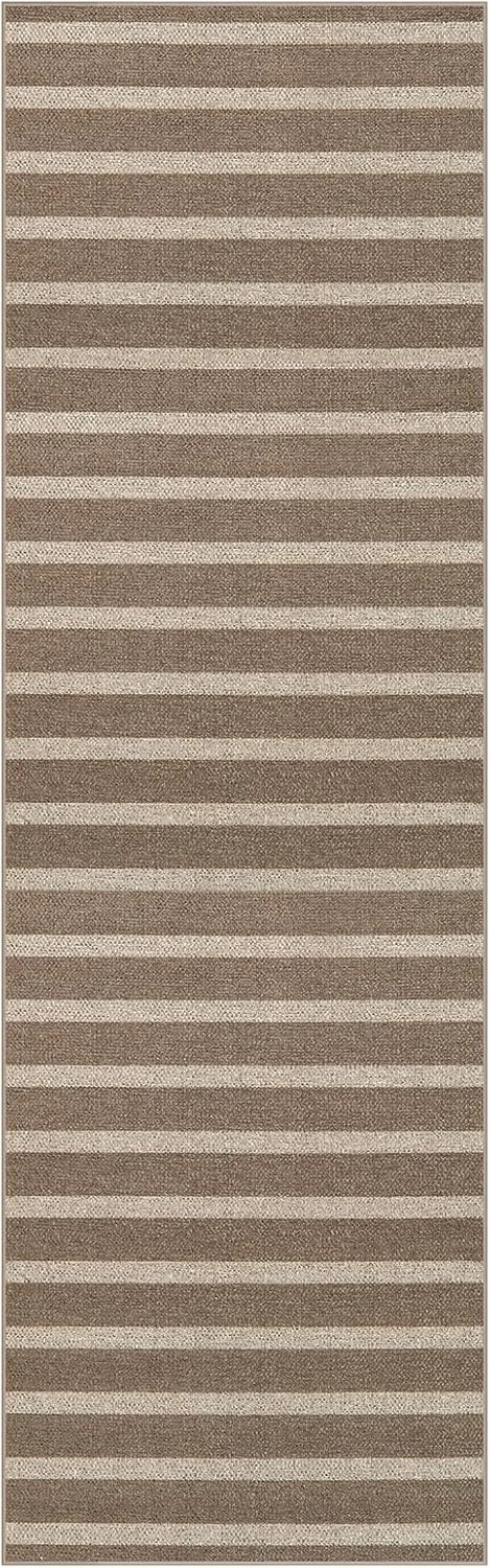 Lahome Striped Easy Jute Kitchen Runner, 2x8 Washable Indoor Outdoor Entryway Runner Rug, Farmhouse Neutral Non Slip Non Shedding Carpet for Hallway Porch Foyer, Khaki