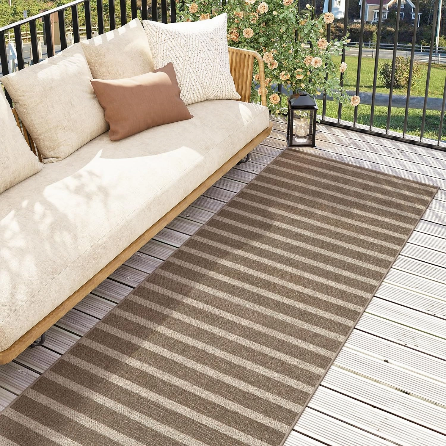 Lahome Striped Easy Jute Kitchen Runner, 2x8 Washable Indoor Outdoor Entryway Runner Rug, Farmhouse Neutral Non Slip Non Shedding Carpet for Hallway Porch Foyer, Khaki