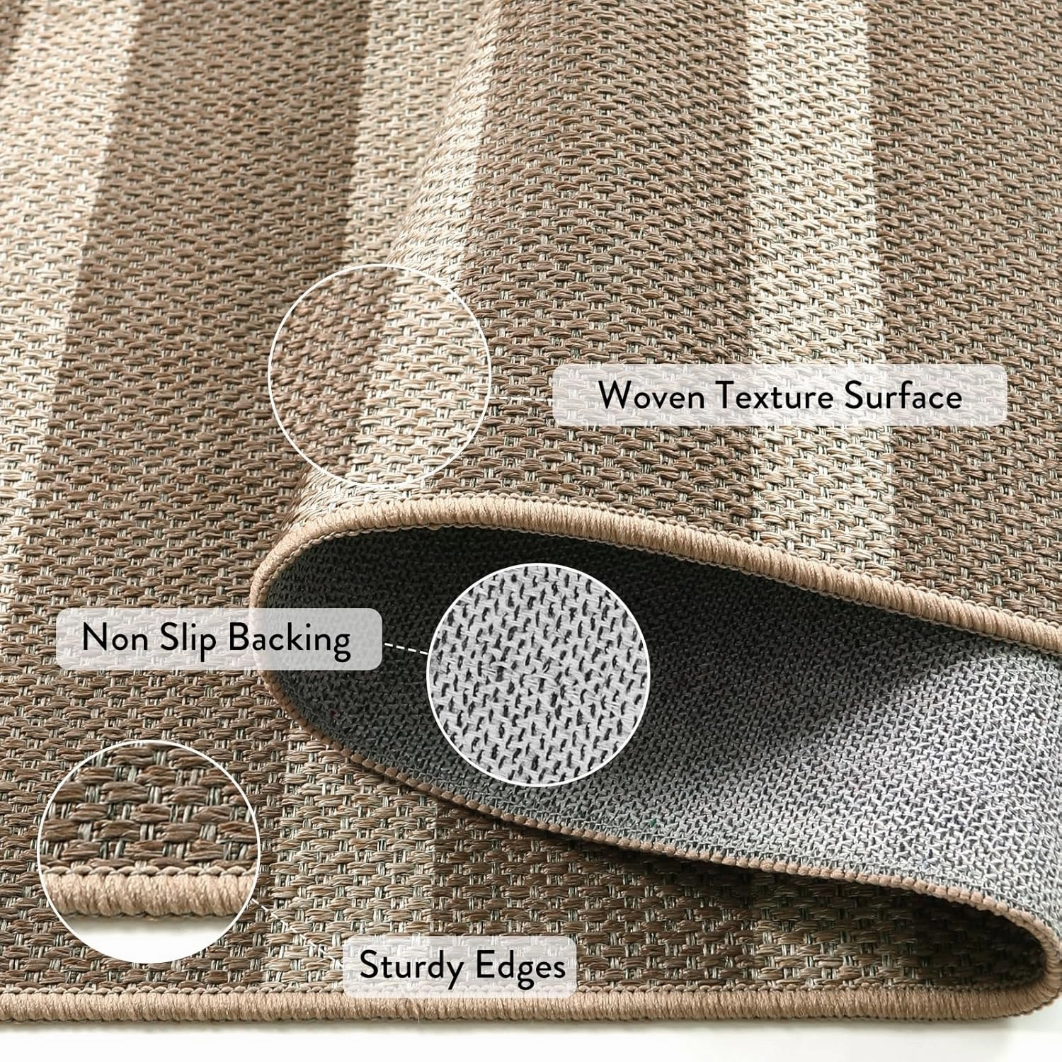 Lahome Striped Easy Jute Kitchen Runner, 2x8 Washable Indoor Outdoor Entryway Runner Rug, Farmhouse Neutral Non Slip Non Shedding Carpet for Hallway Porch Foyer, Khaki