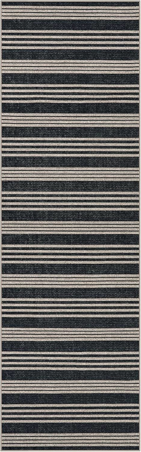 Lahome Striped Easy Jute Kitchen Runner, 2x8 Washable Indoor Outdoor Entryway Runner Rug, Farmhouse Non Slip Non Shedding Neutral Carpet for Hallway Porch Foyer