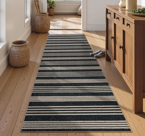 Lahome Striped Easy Jute Kitchen Runner, 2x8 Washable Indoor Outdoor Entryway Runner Rug, Farmhouse Non Slip Non Shedding Neutral Carpet for Hallway Porch Foyer