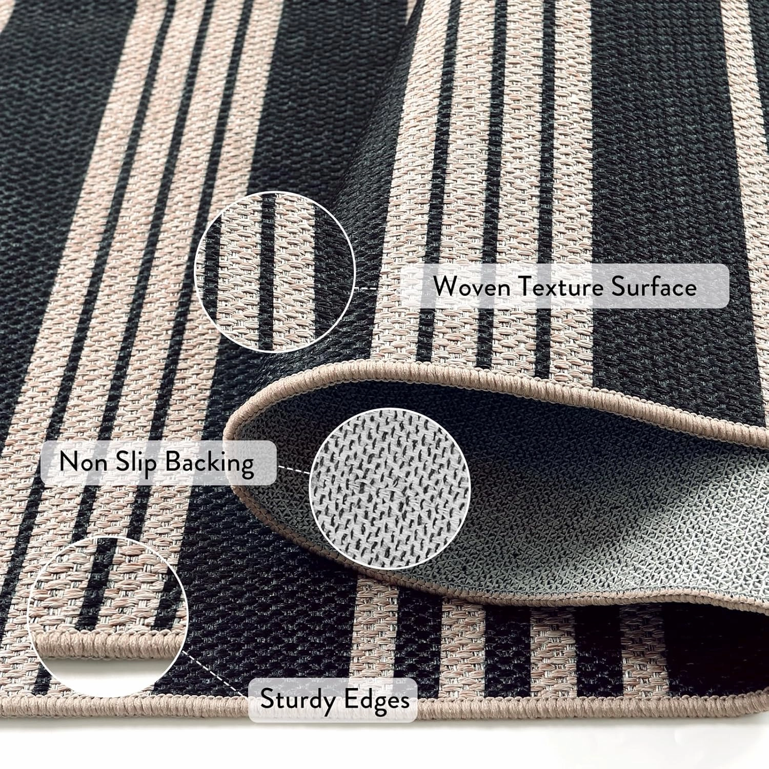 Lahome Striped Easy Jute Kitchen Runner, 2x8 Washable Indoor Outdoor Entryway Runner Rug, Farmhouse Non Slip Non Shedding Neutral Carpet for Hallway Porch Foyer