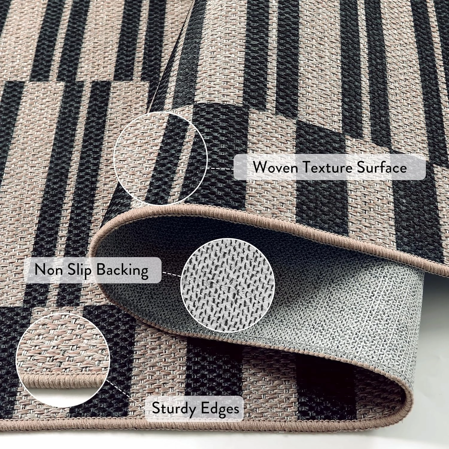 Lahome Striped Easy Jute Washable Runner Rug, Carpet Runners for Hallway 8ft Non Slip Kitchen Entryway Runner, Farmhouse Neutral Non Shedding Indoor Outdoor Carpet for Foyer Laundry Room