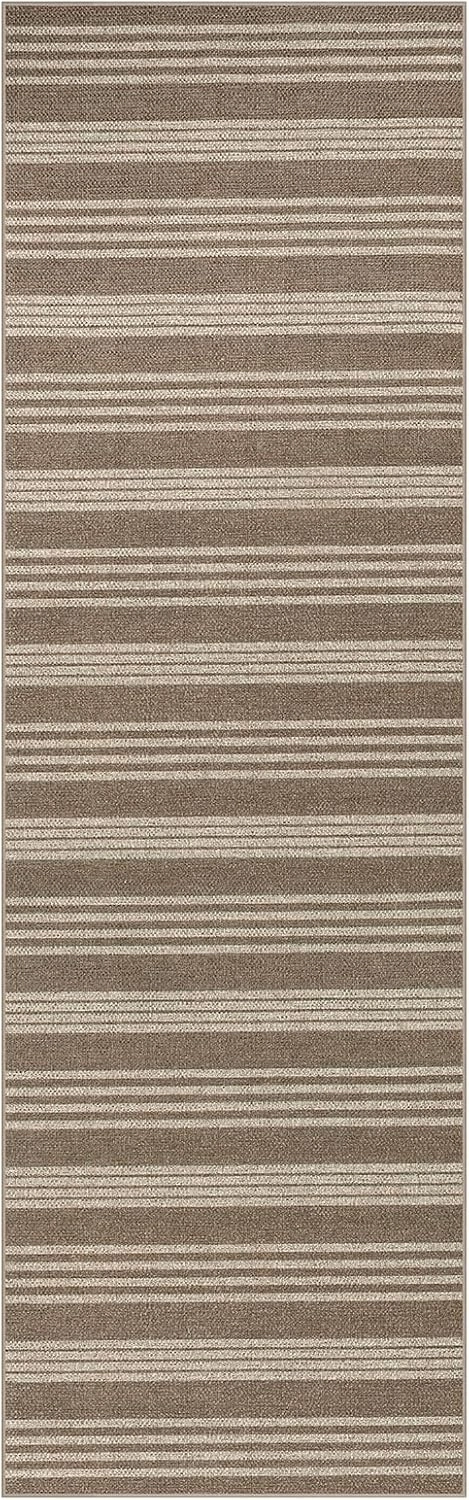 Lahome Striped Washable Runner Rug, 2x8 Easy Jute Hallway Kitchen Runner, Farmhouse Non Slip Non Shedding Indoor Outdoor Carpet for Entry Corridor Foyer, Khaki