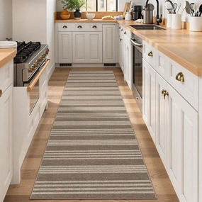 Lahome Striped Washable Runner Rug, 2x8 Easy Jute Hallway Kitchen Runner, Farmhouse Non Slip Non Shedding Indoor Outdoor Carpet for Entry Corridor Foyer, Khaki