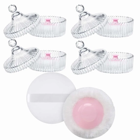 LAKIRA 4 Pack Extra Large Body Powder Puff and Container, 4 * 5.35" Body Container with 3.93" Powder Puff, for Baby Women's Loose Dusting Powder (Pure)