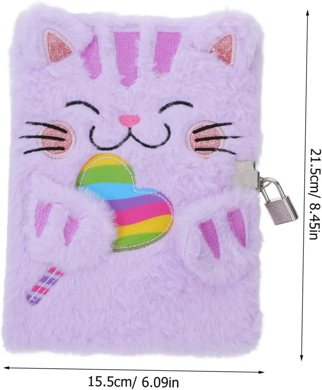 LALAFINA Plush Cat Notebook with Lock Cute Fluffy Journal for Boys and Girls Cartoon Animal Design Secure Locking Mechanism for Journaling and Drawing for Young Animal