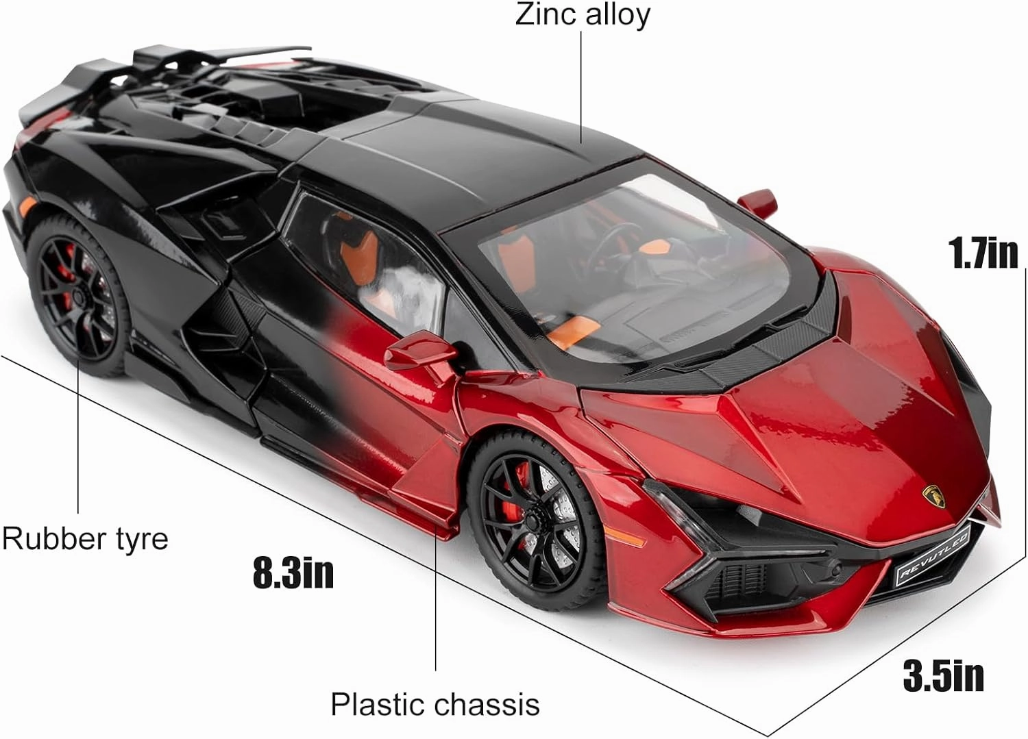 Lamborghini Reventon Toy car, 1/24 cast Model car with Sound, Light and Pullback, Collector's Model car, Gift for Children (red)