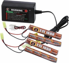 Lancer Tactical Nimh Battery Pack with Smart Charger, Two Pack of Nunchuck 9.6v 1600 mAh Tamiya Connector with Compact Smart Charger for 8.4v - 9.6v NiMh Airsoft AEG Batteries