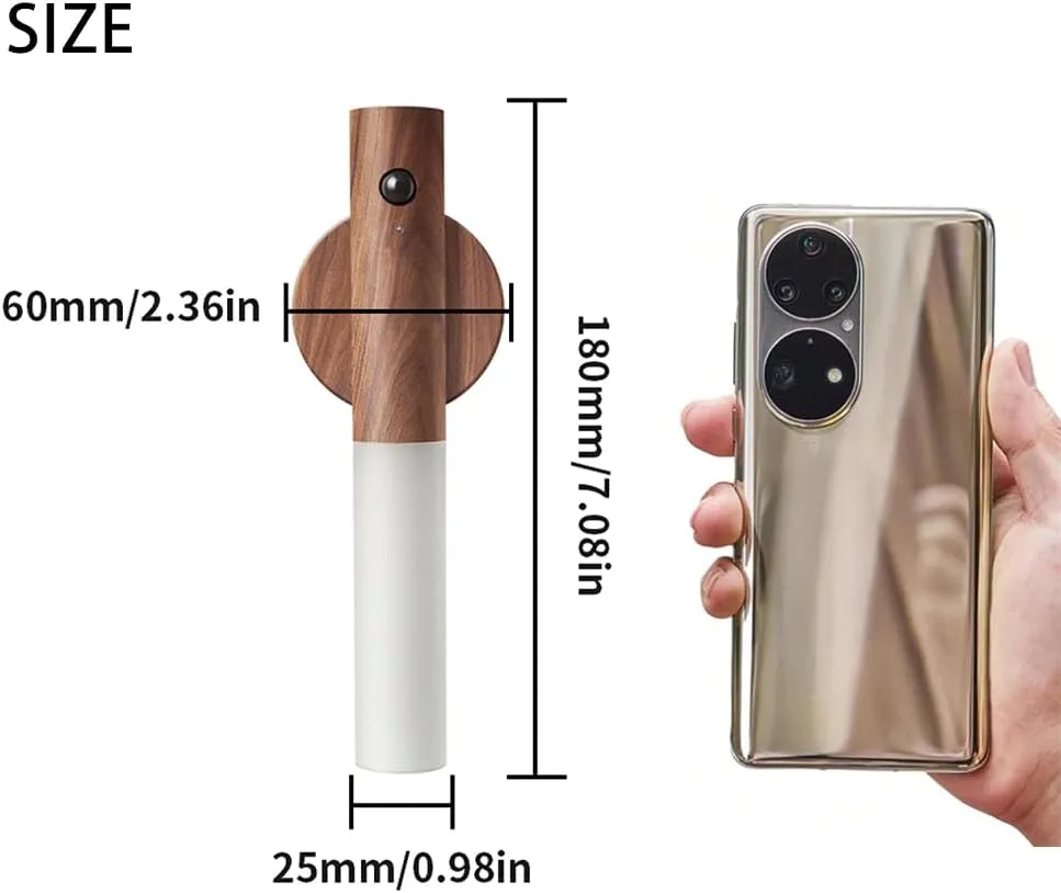 LANDGOO Wooden Motion Sensor Lights Indoor, Magnet Body Hallway Rechargeable LED Wireless Battery Operated Wall Sconce, Portable Decor Torch Night Lighting for Bedroom (Walnut Wood 2PCS)
