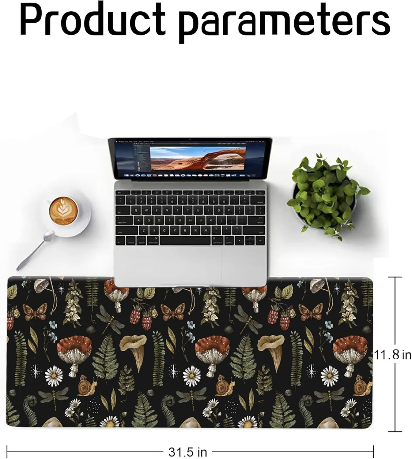 Large Gaming Mouse Pad, Computer Mouse Mat, Funny Desk Pad Protector Decoration, Big Cute Desk Pad, Non-Slip Base 31.5 x 11.8 in Cute Boho Mushrooms