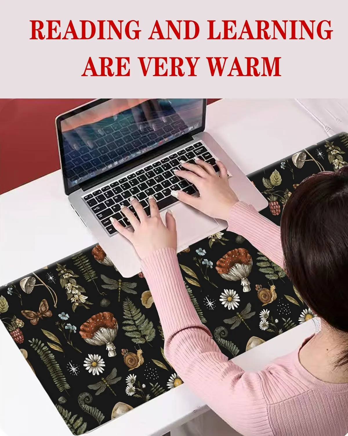 Large Gaming Mouse Pad, Computer Mouse Mat, Funny Desk Pad Protector Decoration, Big Cute Desk Pad, Non-Slip Base 31.5 x 11.8 in Cute Boho Mushrooms