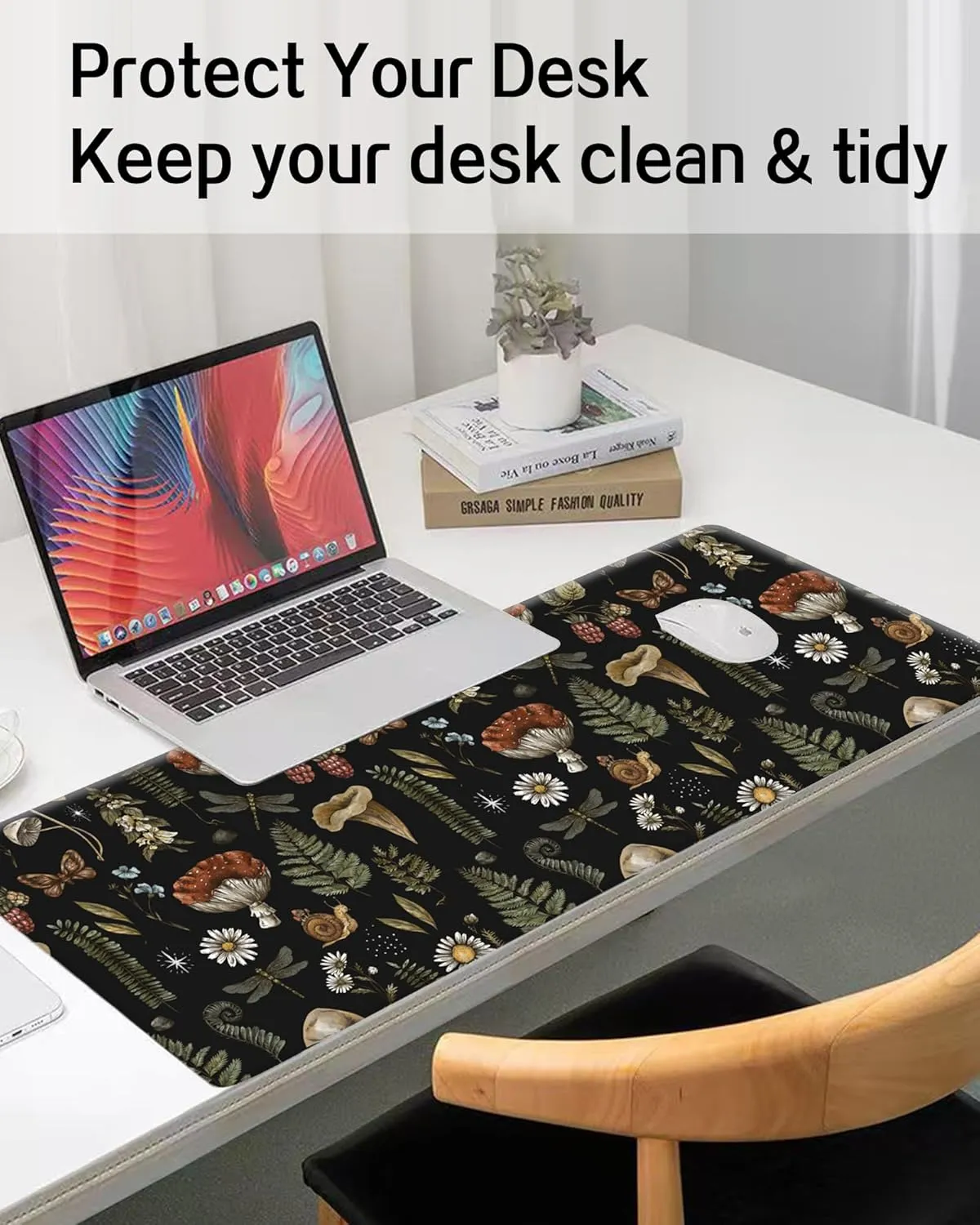 Large Gaming Mouse Pad, Computer Mouse Mat, Funny Desk Pad Protector Decoration, Big Cute Desk Pad, Non-Slip Base 31.5 x 11.8 in Cute Boho Mushrooms