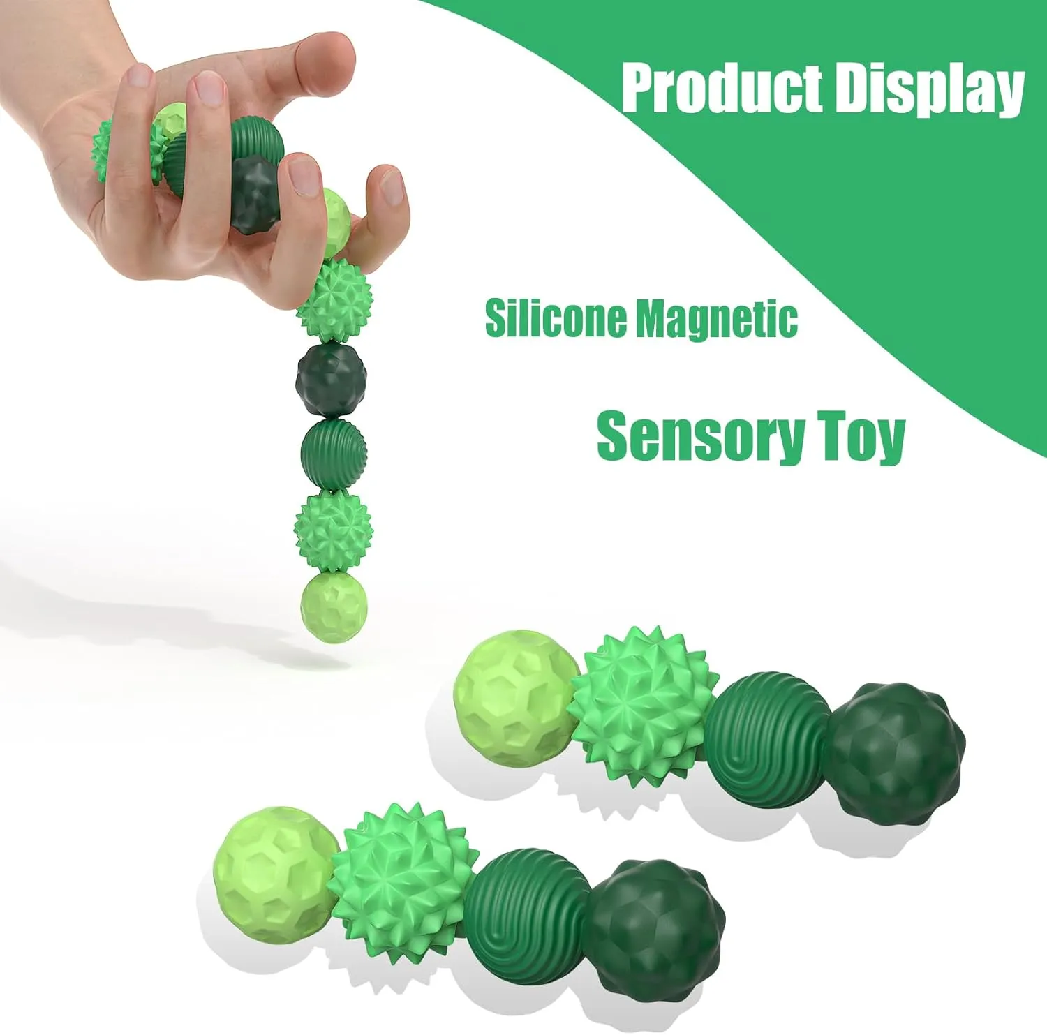 Large Magnetic Sensory Fidget Ball Toy, 8Pcs Silicone Sensory Stress Relief Toys for Adults, Teens with Autism, ADHD, Anxiety, Stocking Stuffers for Women Men Teen Gift (Green, Large)