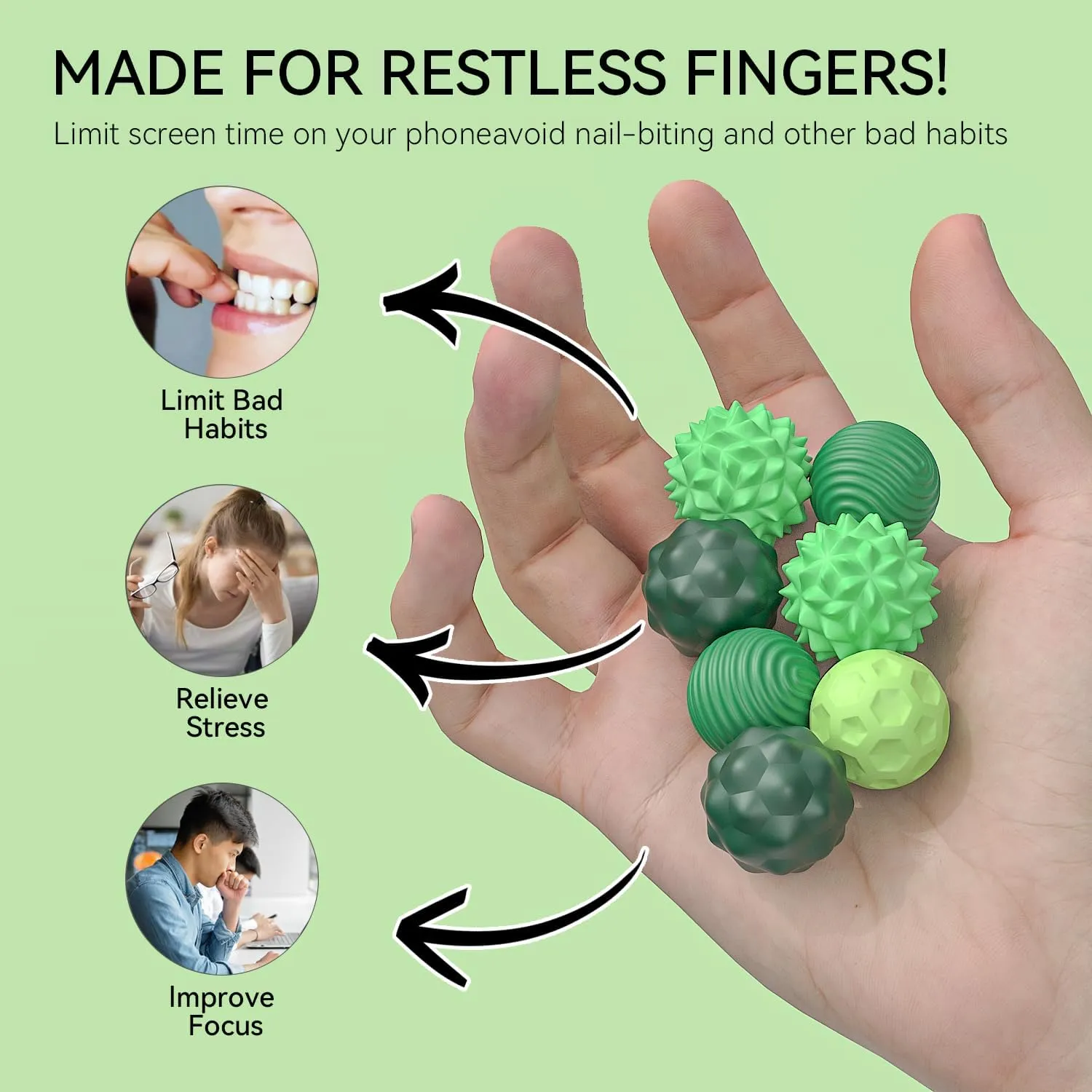 Large Magnetic Sensory Fidget Ball Toy, 8Pcs Silicone Sensory Stress Relief Toys for Adults, Teens with Autism, ADHD, Anxiety, Stocking Stuffers for Women Men Teen Gift (Green, Large)