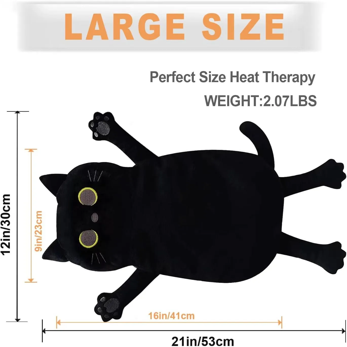 Large Microwave Heating Pad with Washable Cover 21 * 12" Microwavable Heating Pads for Cramps, Back, Neck Shoulder Pain Relief, Cordless Weighted Moist Heat Pack, Black Cat
