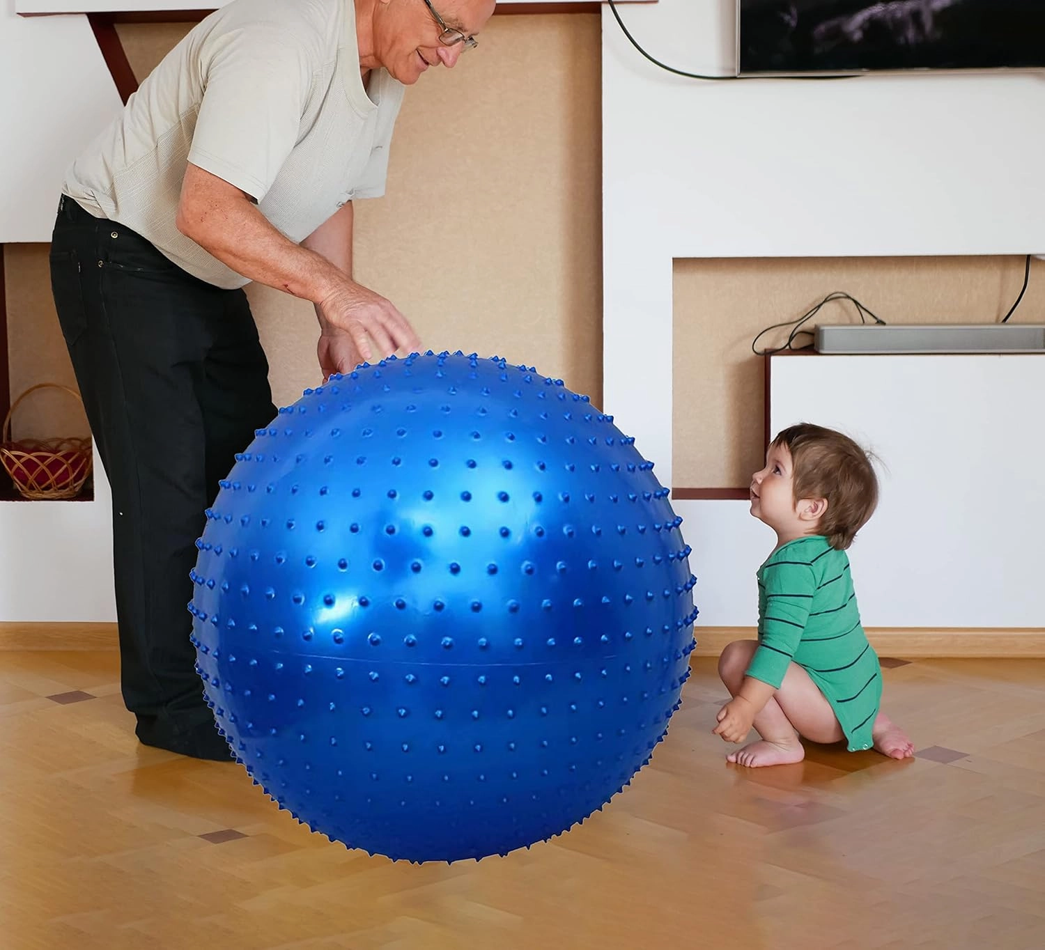 Large Sensory Massage Ball for Kids, 33.5" 85CM Bouncy Exercise Ball for Toddlers, Big Inflatable Balls with Tactile Spikes, Outdoor Giant Yoga Ball, Large Beach Balls