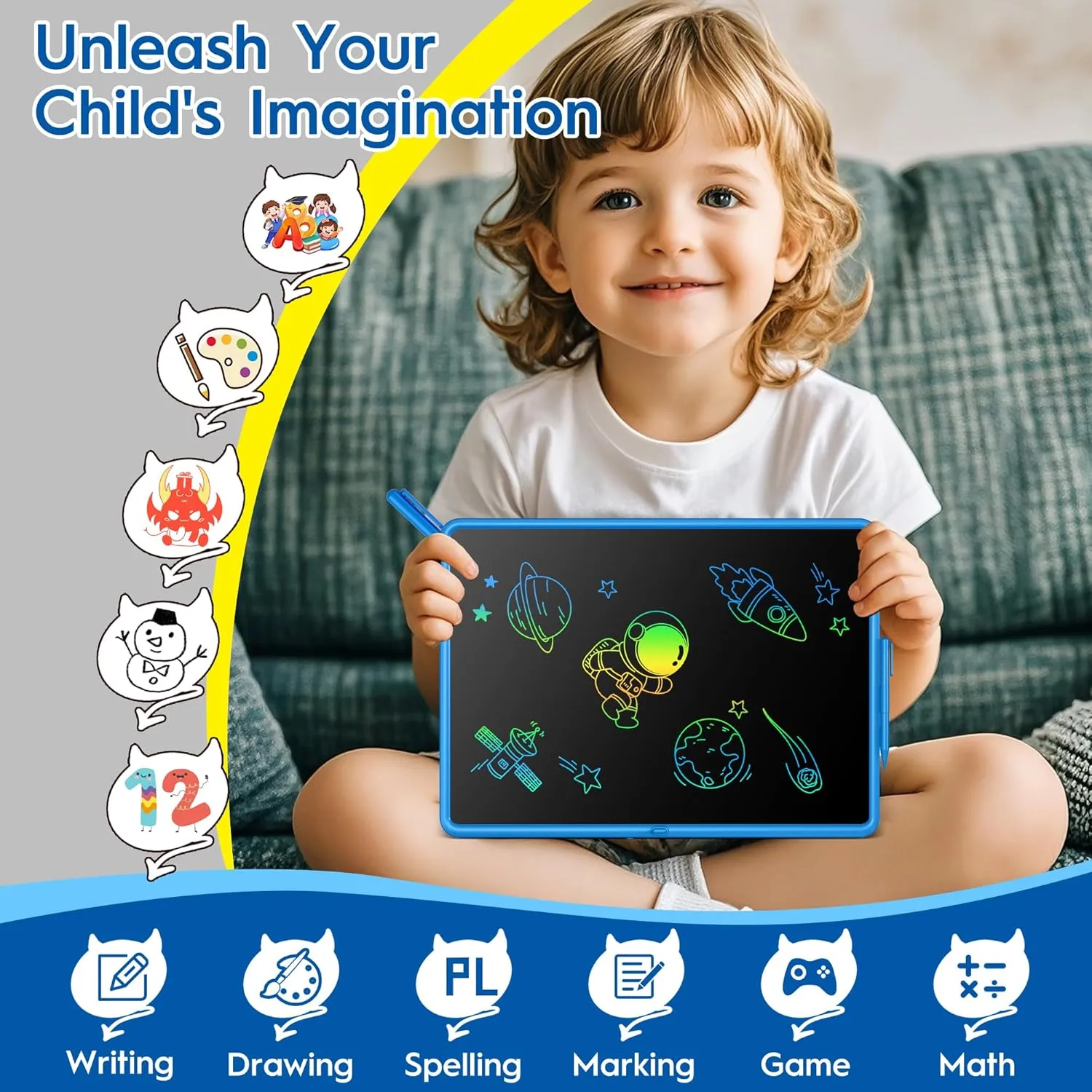 LCD Writing Tablet for Kids, 20 Inch Kids Drawing Pad, Rechargeable Doodle Board, Mess Free Colring Writing Tablet for Adults, Learning Toys for 3  Year Old Boys Girls Birthday Gifts