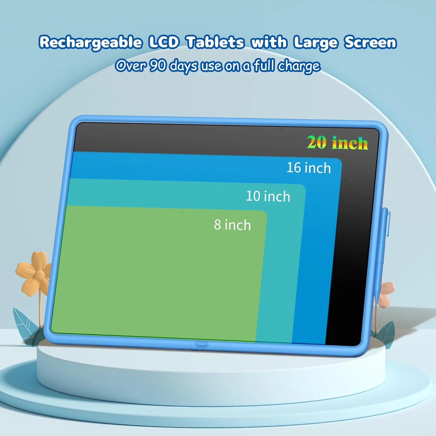 LCD Writing Tablet for Kids, 20 Inch Kids Drawing Pad, Rechargeable Doodle Board, Mess Free Colring Writing Tablet for Adults, Learning Toys for 3  Year Old Boys Girls Birthday Gifts