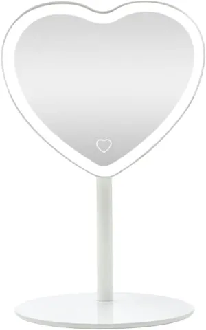 LED Makeup Mirror Desktop Cosmetic Mirror Love Heart Mirror Personal Beauty Mirror Touch Sensor Mirror for Home Dormitory