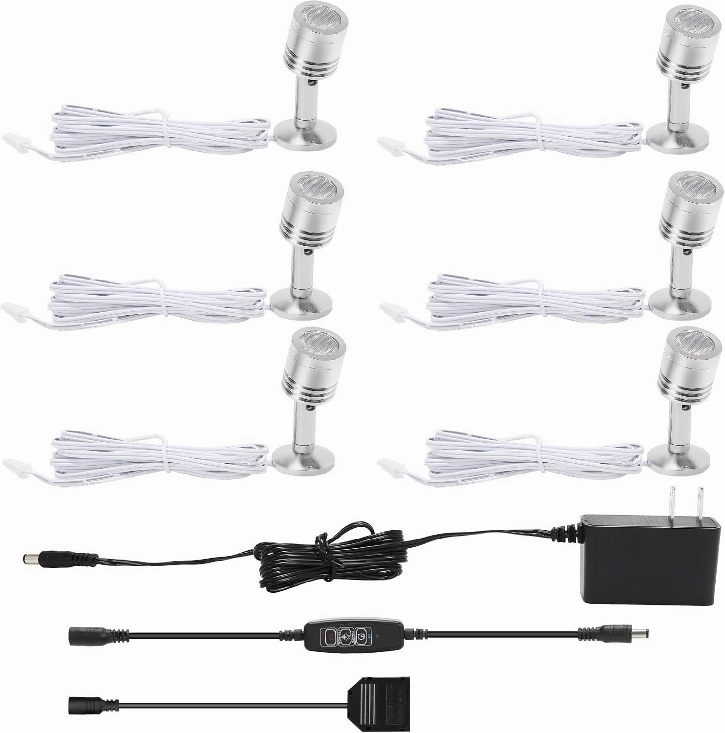 LED Mini Indoor Spotlight – Accent Lighting for Display Shelves, Paintings, Plants, Jewelry, Showcase, Under Cabinet – Adjustable Indoor Spot Light(Soft White 6 Pack Dimming&Timing)
