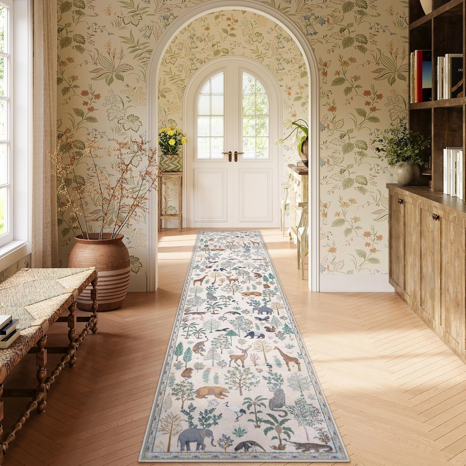 LEEVAN Jungle 2x8 Runner Rug Washable for Christmas Kitchen, Beige Modern Bathroom Non Slip, Hallway Holiday Long Floor Carpet for Doorway