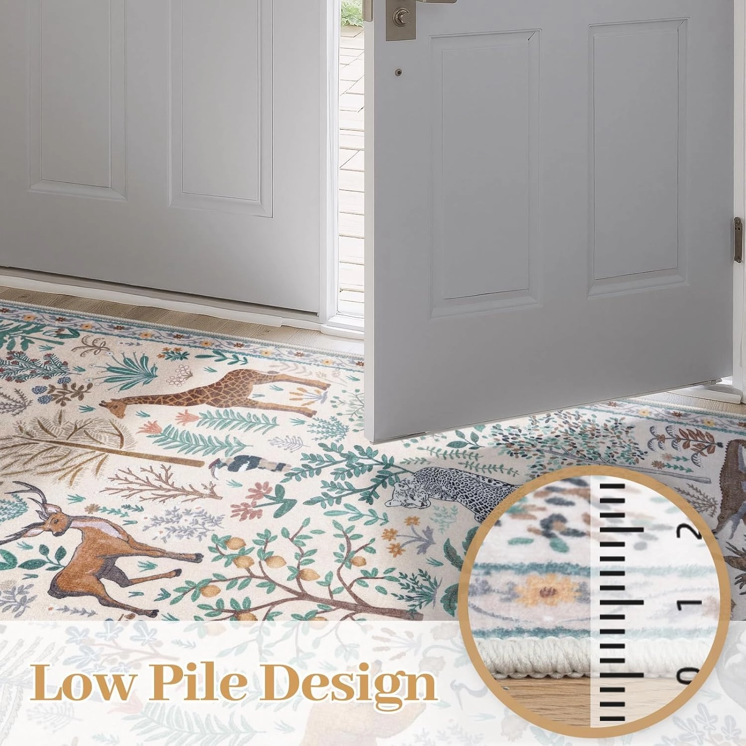 LEEVAN Jungle 2x8 Runner Rug Washable for Christmas Kitchen, Beige Modern Bathroom Non Slip, Hallway Holiday Long Floor Carpet for Doorway