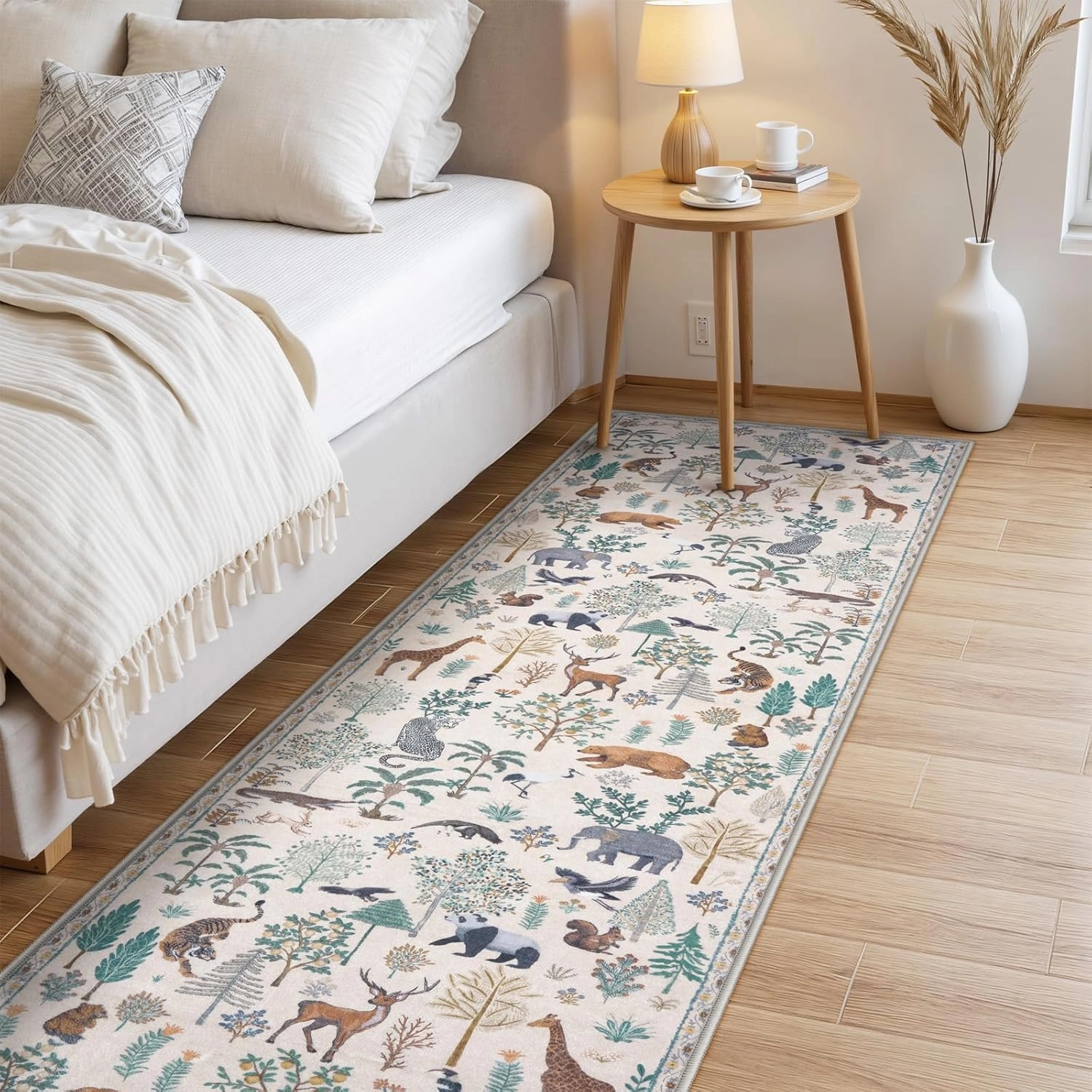 LEEVAN Jungle 2x8 Runner Rug Washable for Christmas Kitchen, Beige Modern Bathroom Non Slip, Hallway Holiday Long Floor Carpet for Doorway