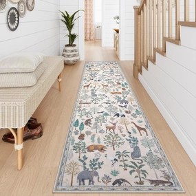 LEEVAN Jungle 2x8 Runner Rug Washable for Christmas Kitchen, Beige Modern Bathroom Non Slip, Hallway Holiday Long Floor Carpet for Doorway