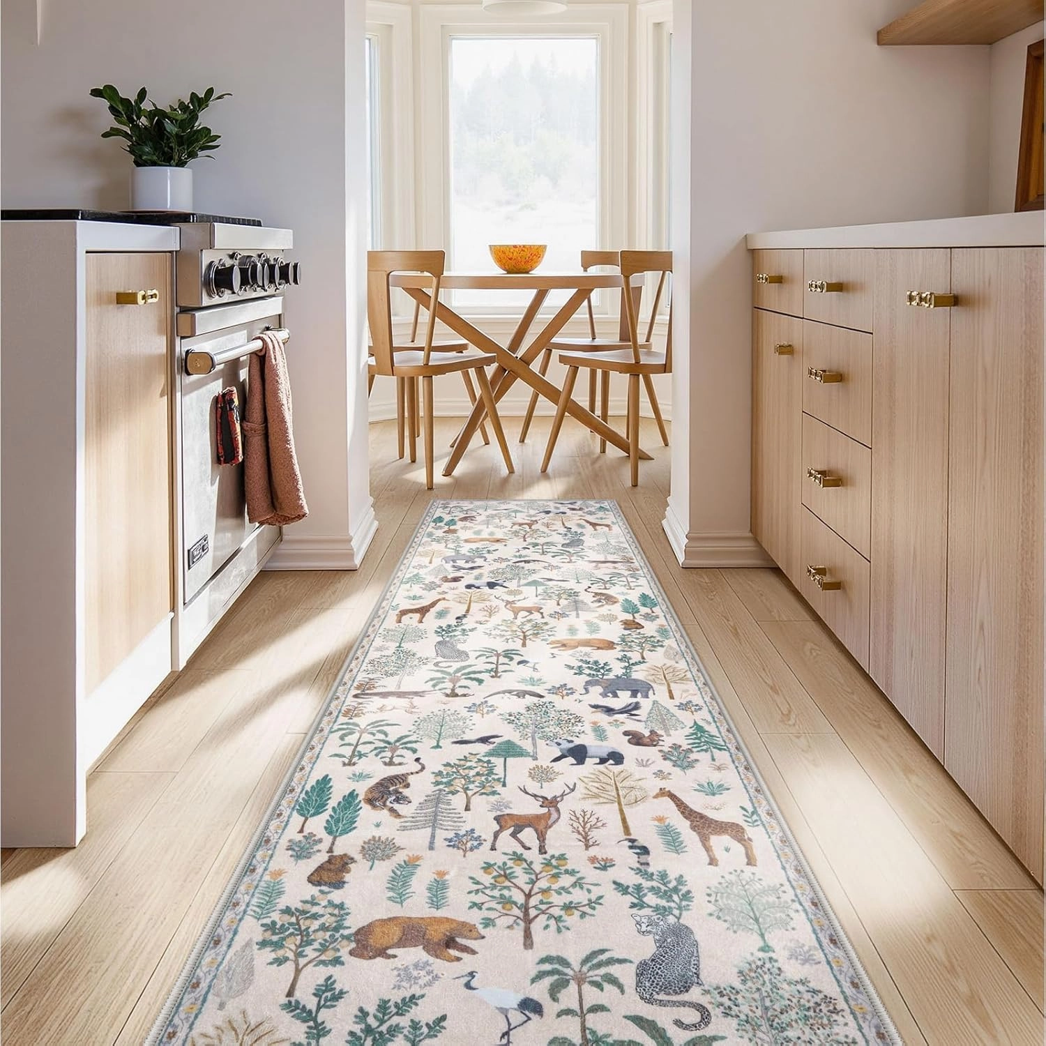 LEEVAN Jungle 2x8 Runner Rug Washable for Christmas Kitchen, Beige Modern Bathroom Non Slip, Hallway Holiday Long Floor Carpet for Doorway