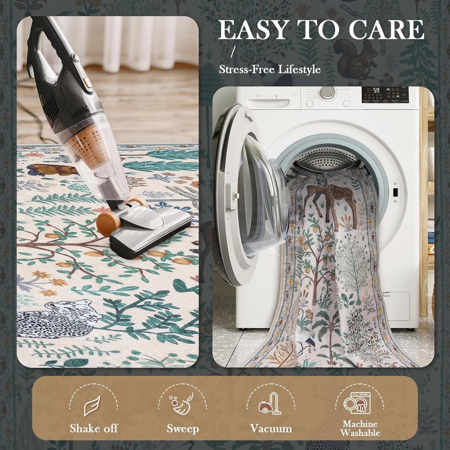 LEEVAN Jungle 2x8 Runner Rug Washable for Christmas Kitchen, Beige Modern Bathroom Non Slip, Hallway Holiday Long Floor Carpet for Doorway